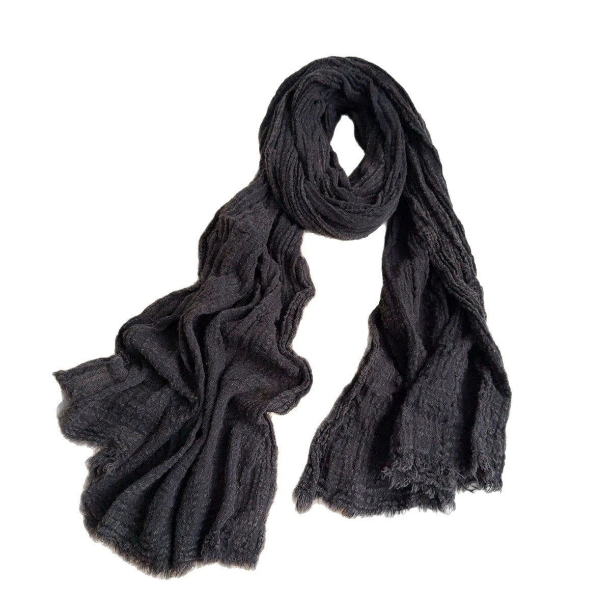 Unisex Cotton Wrinkled Scarf Solid Color Autumn Neckerchief Shawl Wrap Bandana 07FC0E-D4 - KOEEK