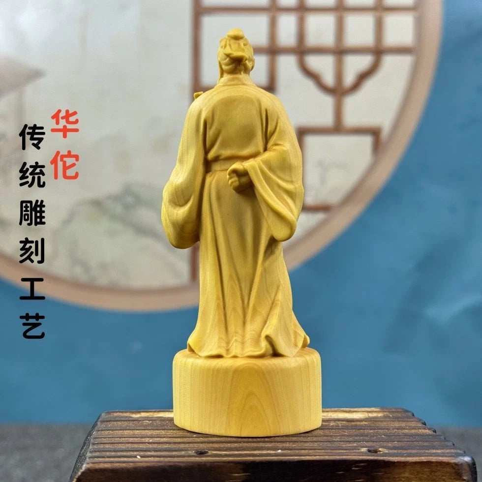 10cm Boxwood Carved Hua Tuo Figurine Home Décor Chinese Style Craft Handicraft 07FC0E-D4 - KOEEK