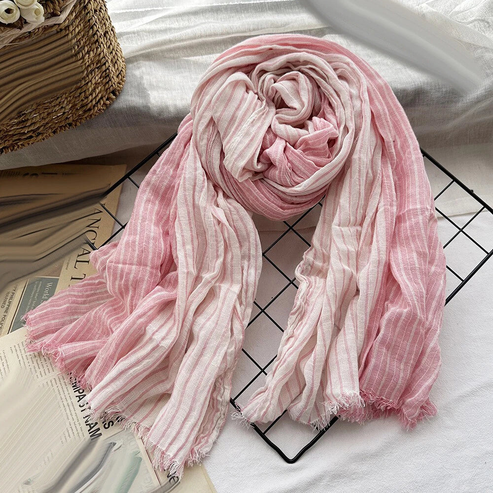 Cotton Linen Scarf Women Striped Shawls Headwaps Men's Scarf Muslim Head Scarves 07FC0E-D4 - KOEEK