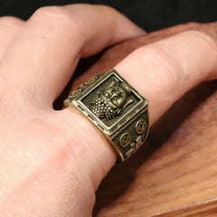 Retro Brass Sakyamuni Buddha Heads Ring Hand-carved Finger Ring Buddhism Rings 07FC0E-D4 - KOEEK