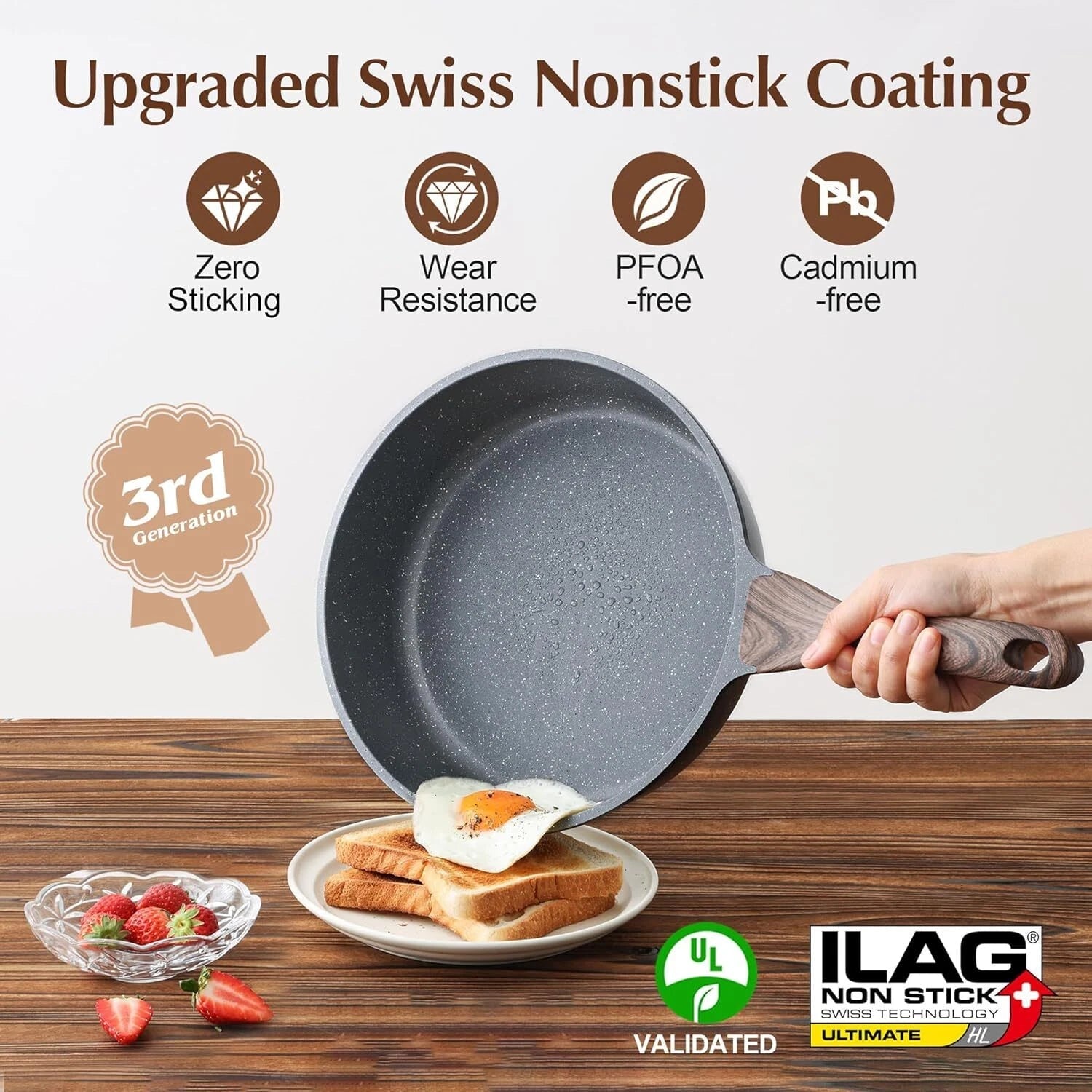 Nonstick Skillet,Deep Frying Pan10‘’,Saute Pan with Lid,Healthy Cooking Pan 07FC0E-D4 - KOEEK