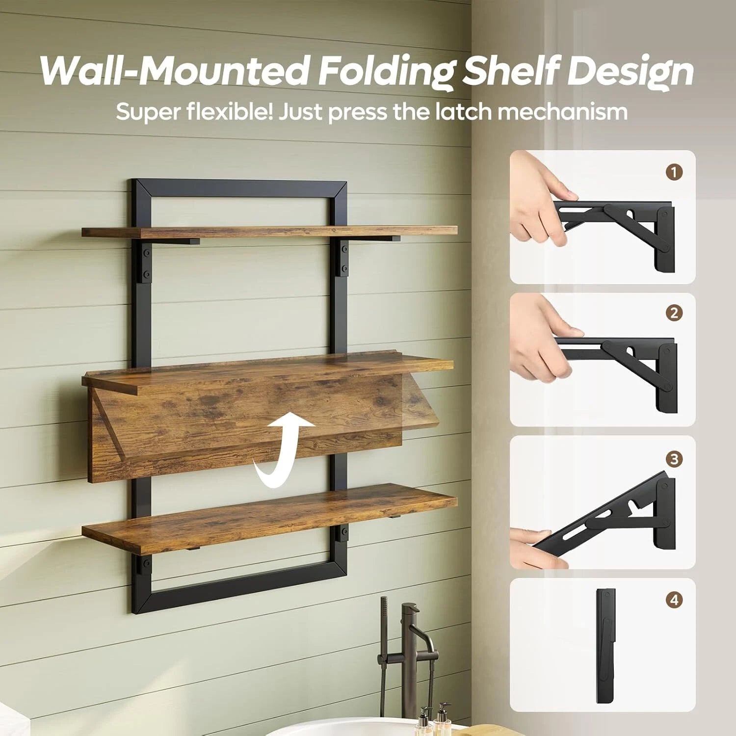 Wall Mount Floating Shelf, 24-Inch Wall Mount Shelf with Collapsible Bracket 07FC0E-D4 - KOEEK