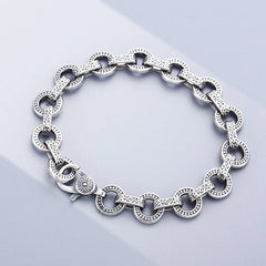 Real Solid 925 Sterling Silver Pattern Circle Bracelet Chain Jewelry 7.1"-7.9" 07FC0E-D4 - KOEEK