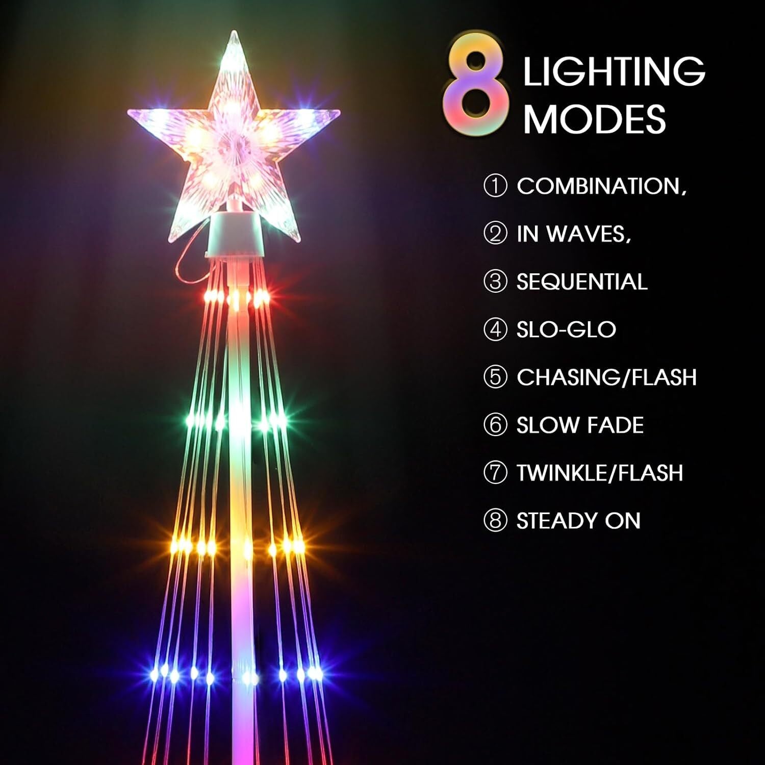 7.5ft LED Outdoor Christmas Cone Tree w/Lights 8 Modes for Xmas Yard Porch Decor 07FC0E-D4 - KOEEK