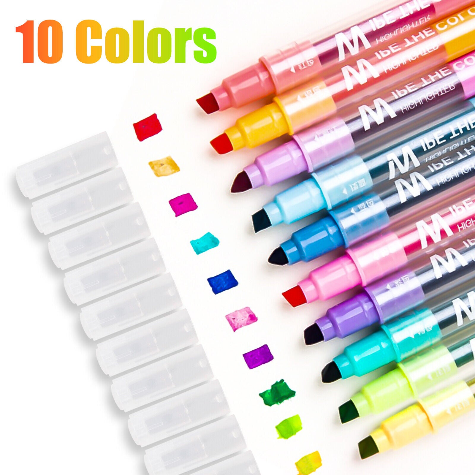 10 Colors Erasable Dual Tip Highlighter Markers for Students