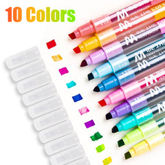 10 Colors Erasable Dual Tip Highlighter Markers for Students