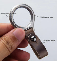 EDC Titanium Alloy + Leather Keychain Portable Removable Key Ring Pendant Tool EDC - KOEEK