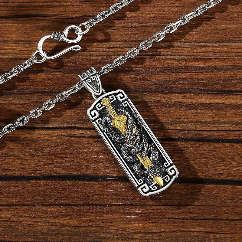 Vintage Dragon Pendant Necklace Men's Taoist Chinese Style  Charm 07FC0E-D4 - KOEEK