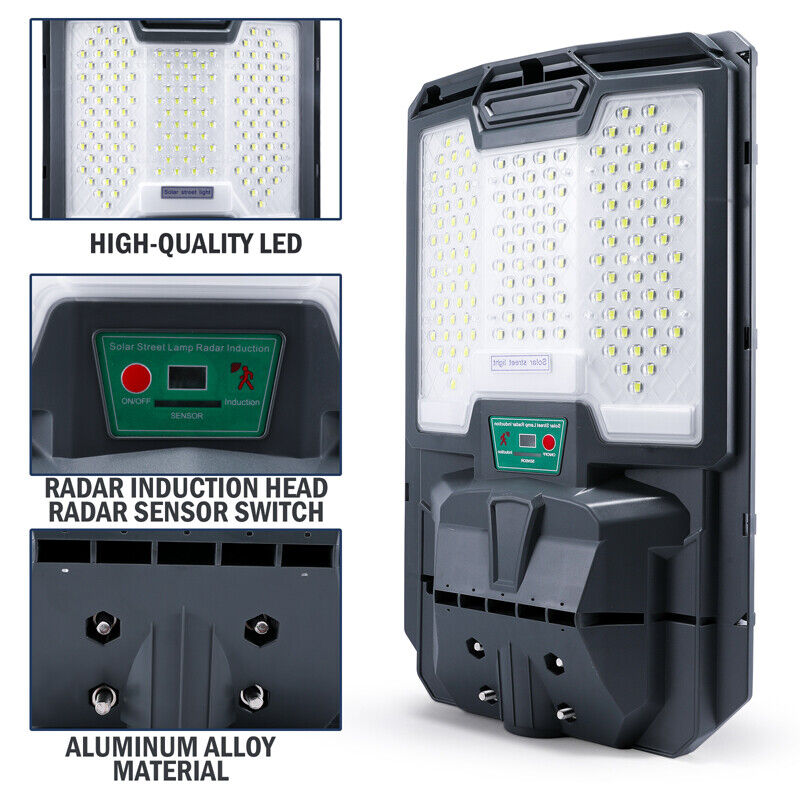 ny 2000W kommerciel Solar Street Flood Light Udendørs Dusk to Dawn vejlampe + stang