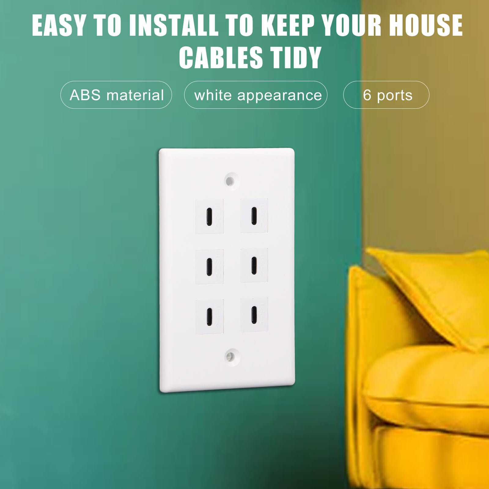 new 6 Port USB Type C Outlet Plug White USB Wall Plate With 6 Port USB C Socket koeek - KOEEK