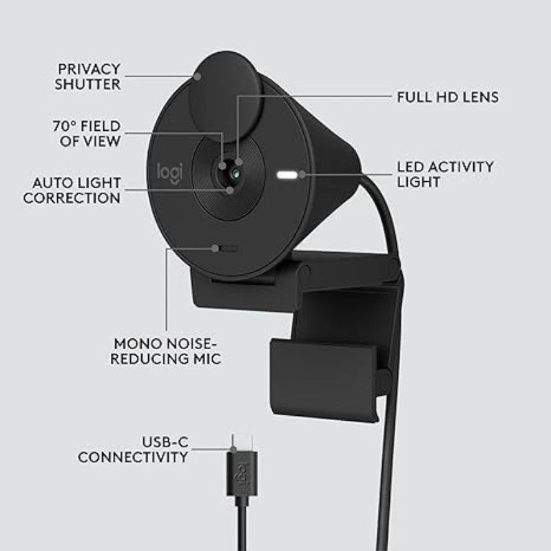 301 Full HD Webcam with Privacy Shutter, Noise Reduction Microphone，USB-C 07FC0E-D4 - KOEEK