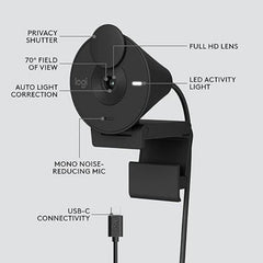 301 Full HD Webcam with Privacy Shutter, Noise Reduction Microphone，USB-C 07FC0E-D4 - KOEEK
