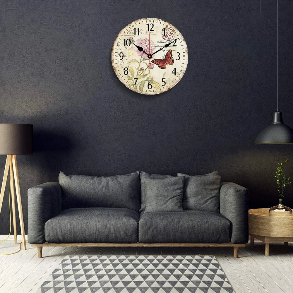 14''Silent Non-Ticking Wall Clock,Arabic Numerals Pattern Wooden Round Clock 07FC0E-D4 - KOEEK