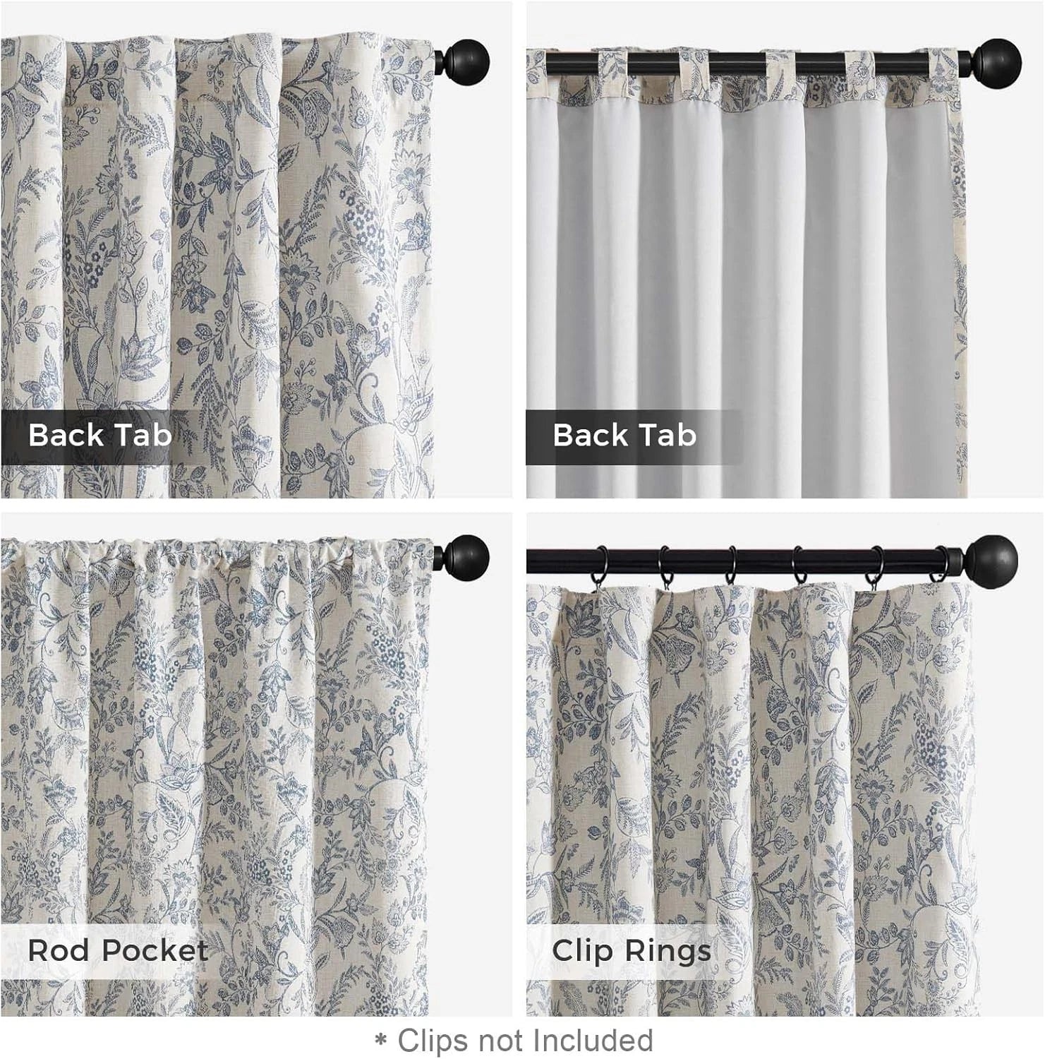 Blue floral lining curtains, rustic linen material, length 84 inches 07FC0E-D4 - KOEEK