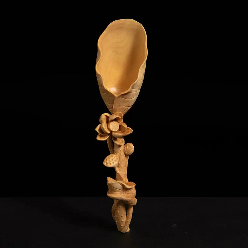 Elegant Lotus Leaf Tea Spoon - Solid Wood Carving Handicraft Tea Shovel 07FC0E-D4 - KOEEK