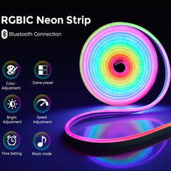 1-20M 12V Flexible RGBIC LED Strip Waterproof Bar Sign Neon Lights Silicone Tube 07FC0E-D4 - KOEEK