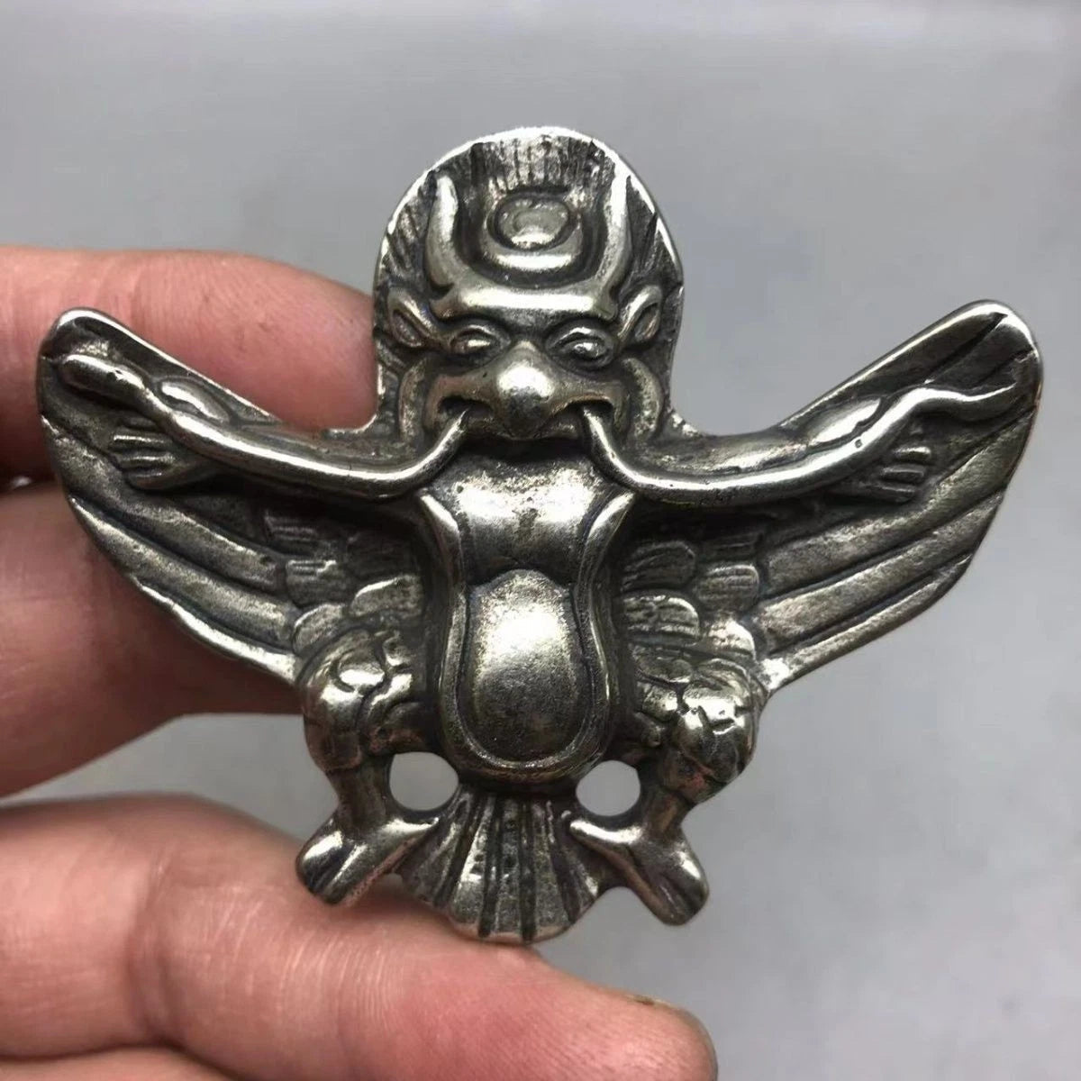 Tibetan White Copper Handmade Garuda Gold Wing Bird Pendant Collectible 07FC0E-D4 - KOEEK