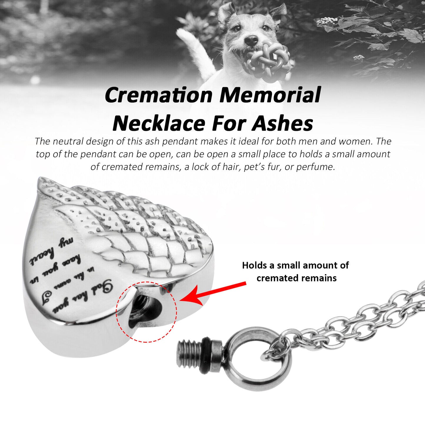 Silver Cremation Heart Urn Necklace Keepsake Ash Holder Memorial Jewelry Pendant