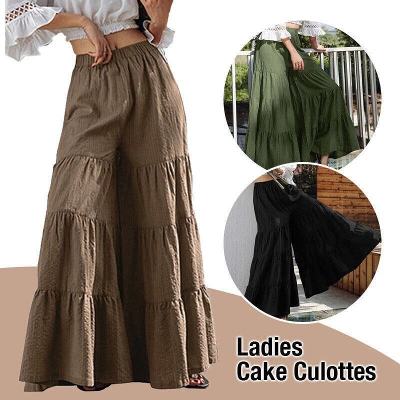 Vintage Solid Womens Wide Leg Elegant Casual Long Pants Elastic Waist Trouser 07FC0E-D4 - KOEEK