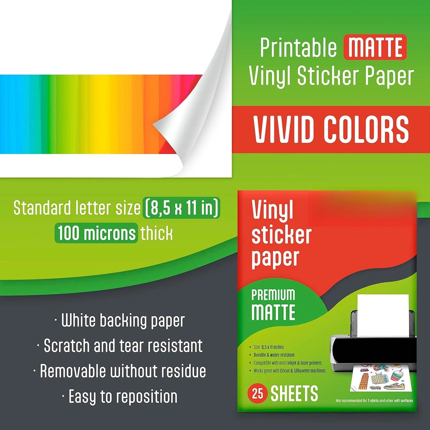 Printable Vinyl Stickers for Inkjet Printers-25 Sheets,Waterproof,Tear Resistant 07FC0E-D4 - KOEEK