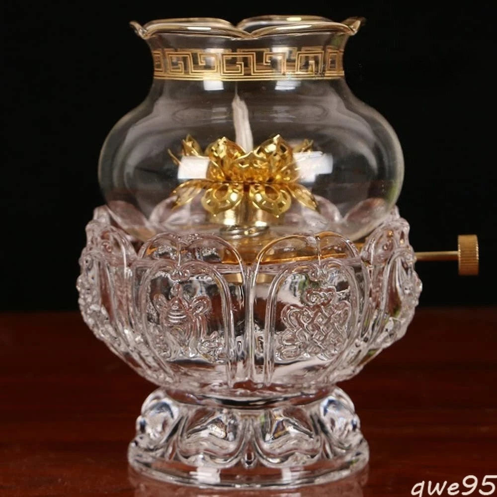13.5cm Buddhist Butter Lamp Buddha Household Glass Oil Lamp Temple 07FC0E-D4 - KOEEK
