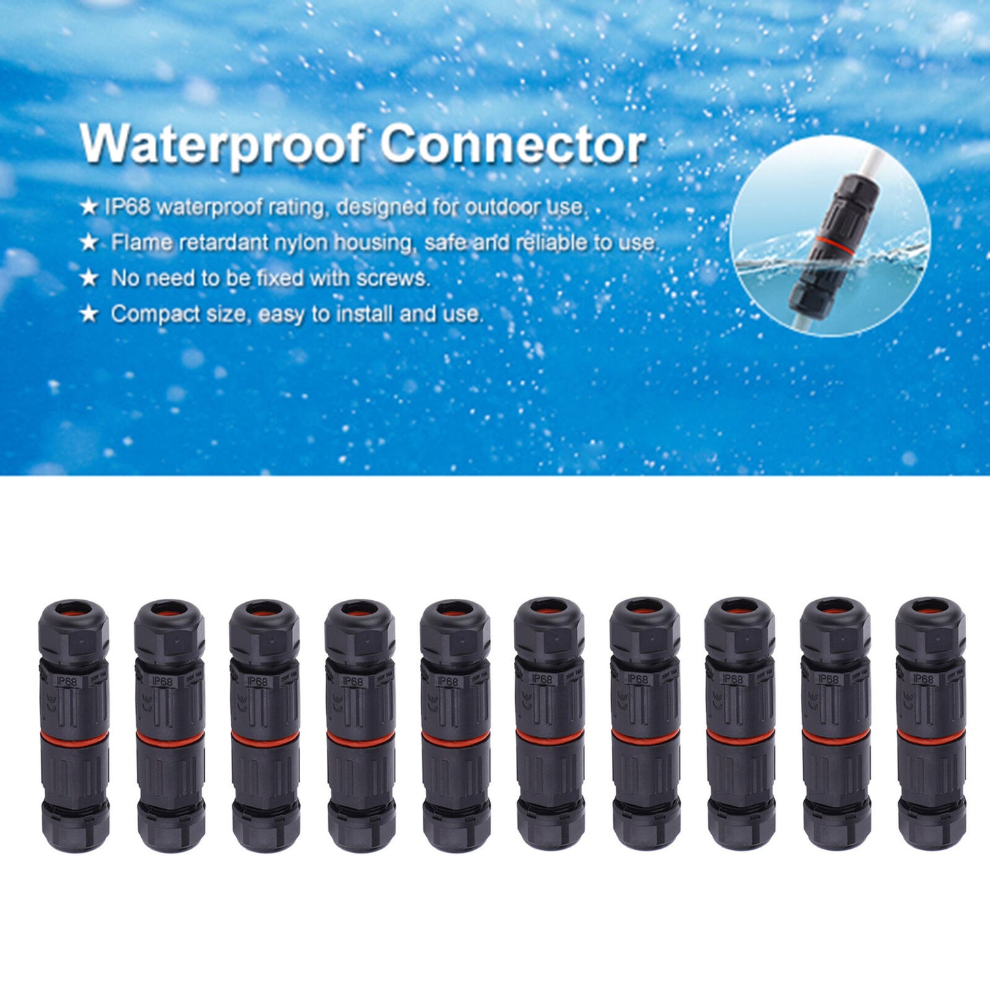 new 10PCS IP68 Waterproof Electrical Wire Cable 3Pin Connector Outdoor Plug Socket koeek - KOEEK