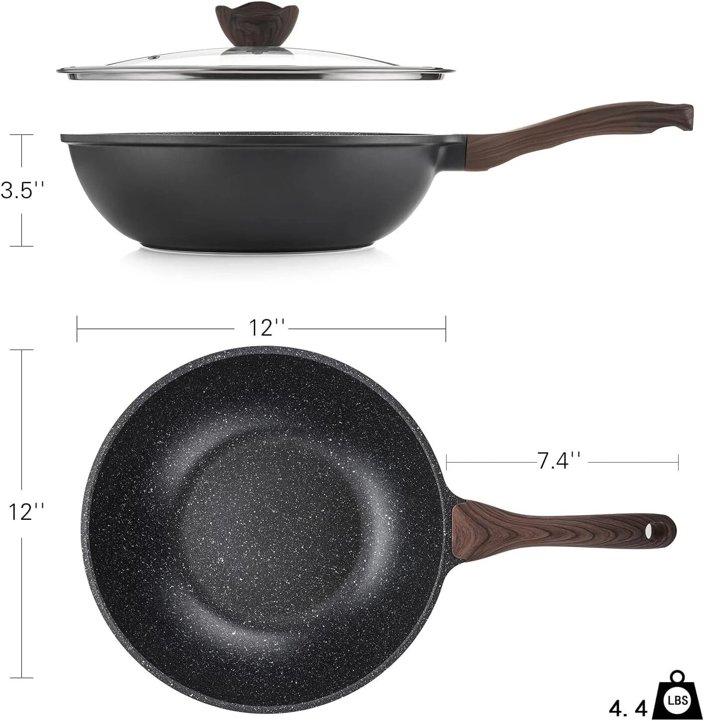 Non-Stick, Lidded, 12-Inch Sauté Pan and Frying Pan, For All Stoves, PFOA-Free 07FC0E-D4 - KOEEK
