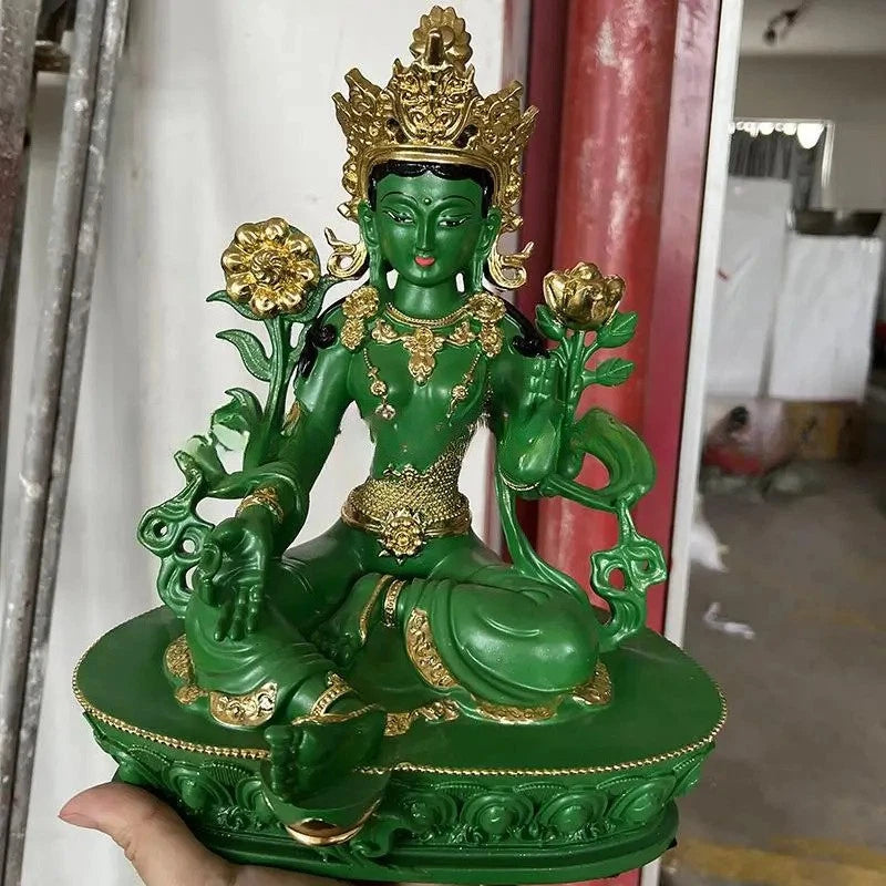 8" Buddhist Patriarch Resin Green Tara Bodhisattva Statue Amulet Decoration 07FC0E-D4 - KOEEK