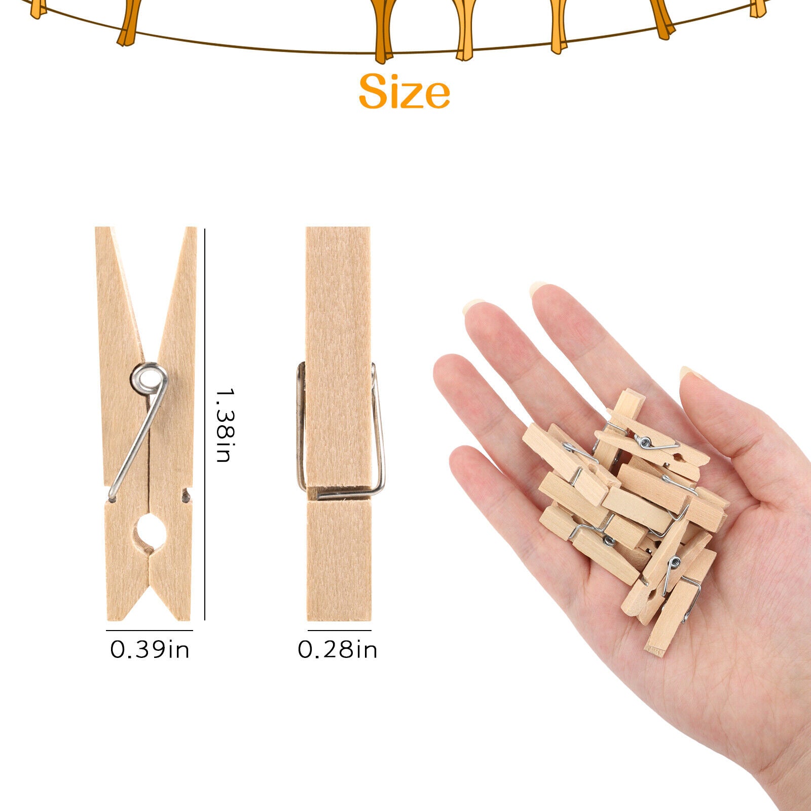 100 PCS 1-3/8” Clothes Pins Wood Wooden Spring Loaded Clothespins Sturdy Laundry koeek - KOEEK