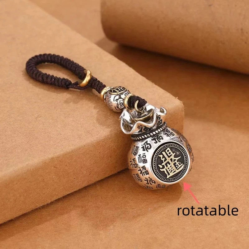 Retro Handmade Relief Coin Money Bag Rotating Keychain Luck Blessing Pendant 07FC0E-D4 - KOEEK
