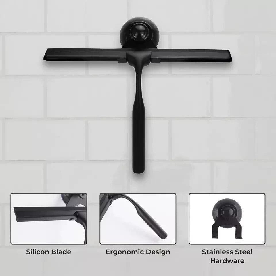 new Matte Black Shower Squeegee for Glass Doors with Adhesive Hooks, Squeegee for Sh 07FC0E-D4 - KOEEK