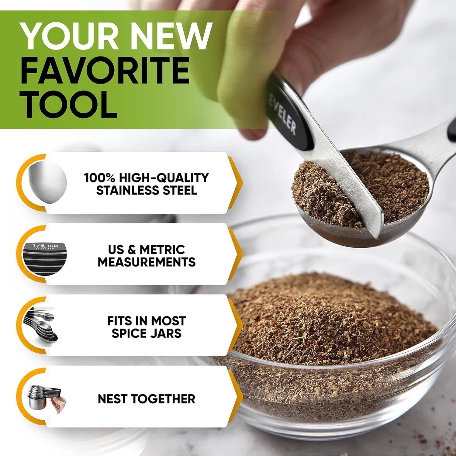 Magnetic Measuring Cups & Spoons Set (Patent Pending), Strong N45 Magnets 07FC0E-D4 - KOEEK