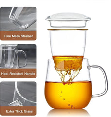 Glass Tea Cup with Infuser and Lid, 17.6oz/520ml Large Borosilicate Teacup,Tea