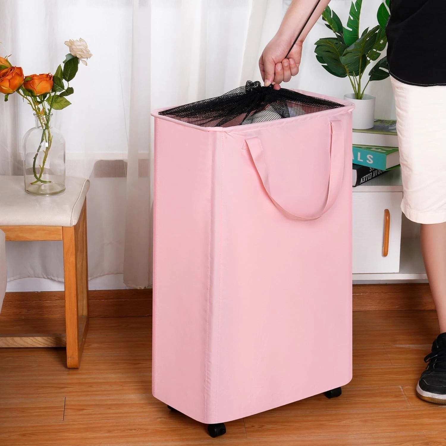 Slim Laundry Hamper with Wheels,Rolling Laundry Basket for Clothes,Small Laundry 07FC0E-D4 - KOEEK