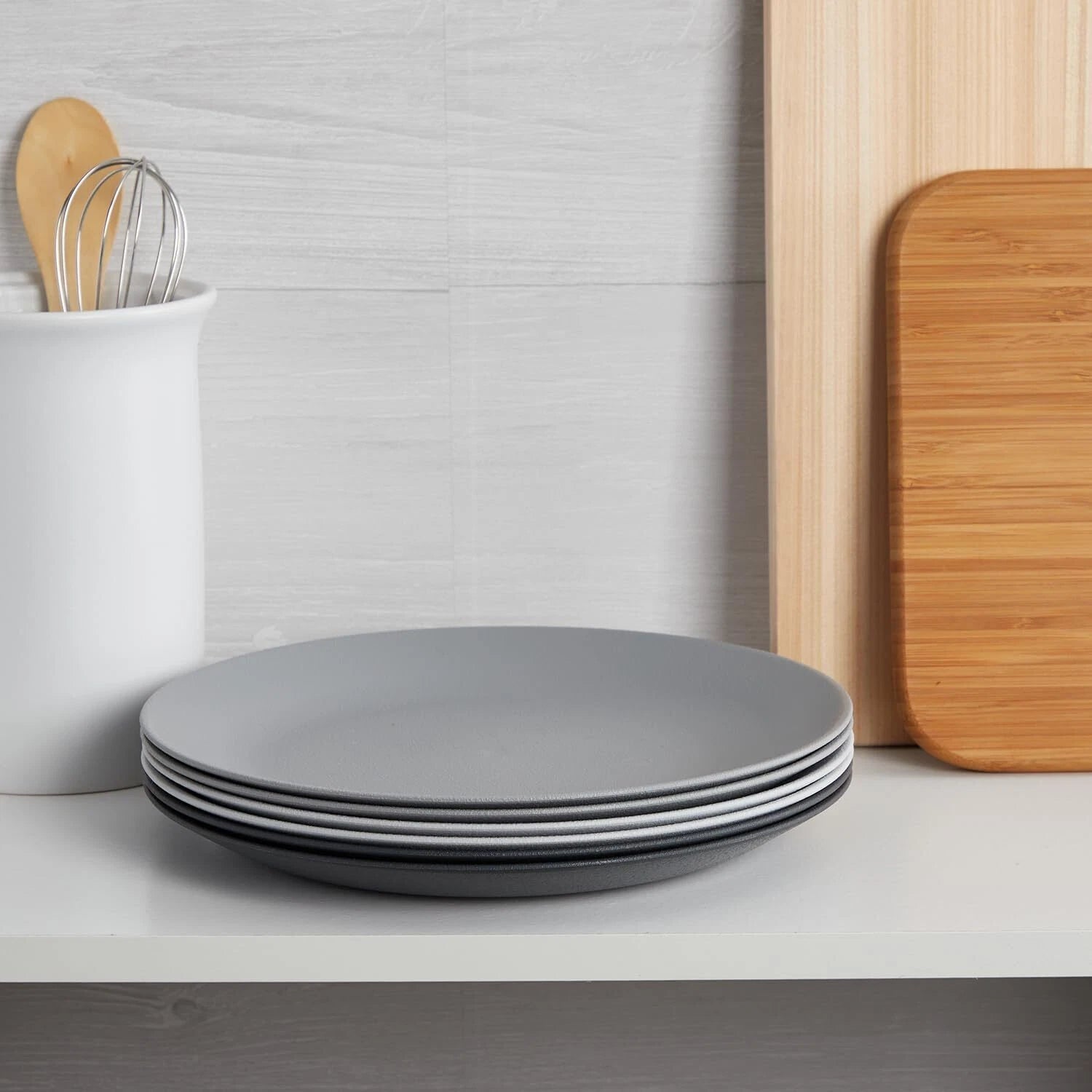 Ultra-Durable Plastic 10 inch Dinner Plates in Grey Stone | Set of 6 Reusable 07FC0E-D4 - KOEEK