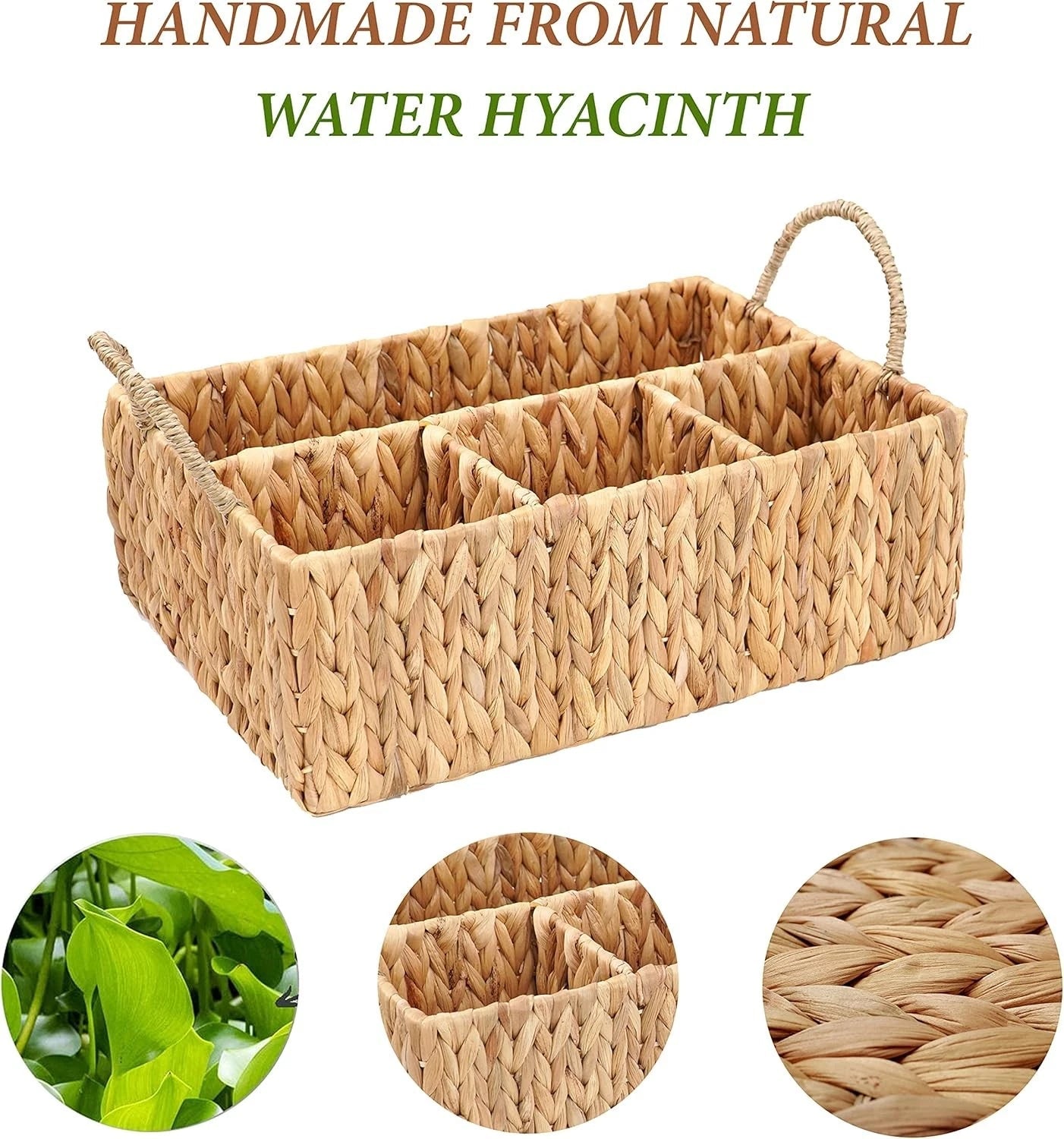 Wicker Storage Basket with Dividers Woven Natural Basket Hyacinth 07FC0E-D4 - KOEEK