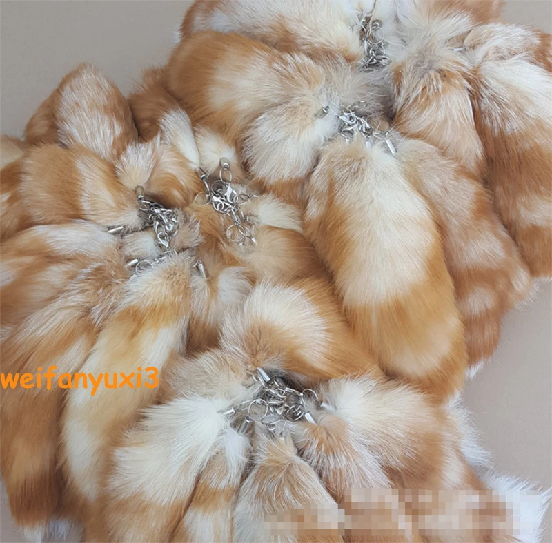 1PC Real Large Crystal Fox Tail Fur Keychain Tassel Bag Tag Charm Bag Pendant 07FC0E-D4 - KOEEK