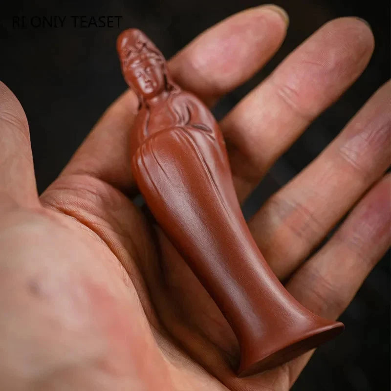 10cm Chinese Yixing Purple Clay Handmade Guanyin Buddha Statue Tea Pet Ornament 07FC0E-D4 - KOEEK