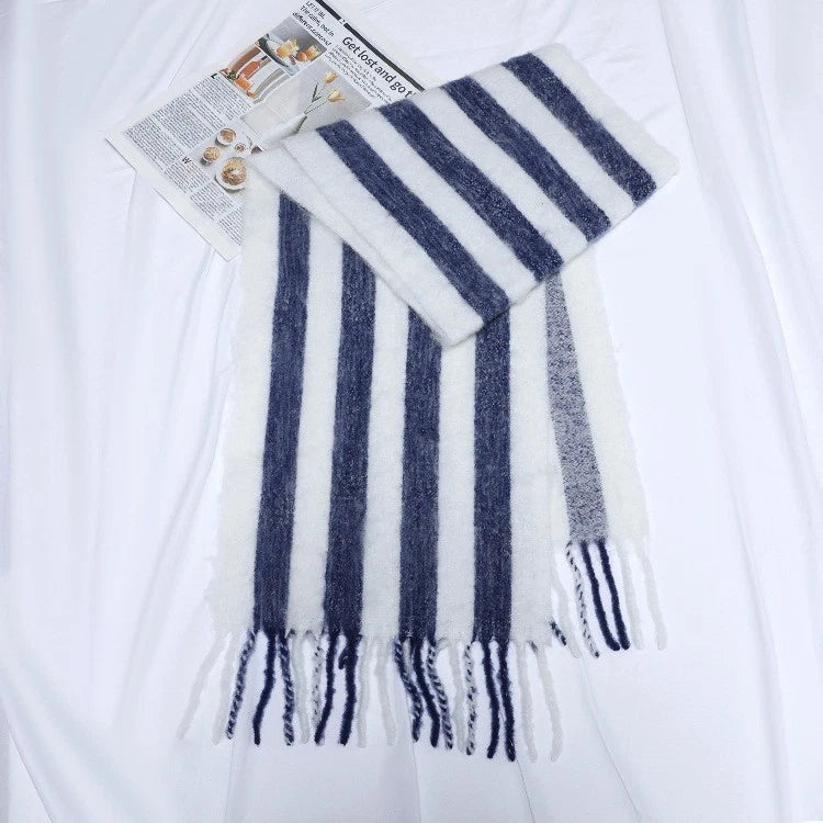 Unisex Striped Breathable Thin Scarf  Flax Linen Tasseled Stole Neckerchief 07FC0E-D4 - KOEEK