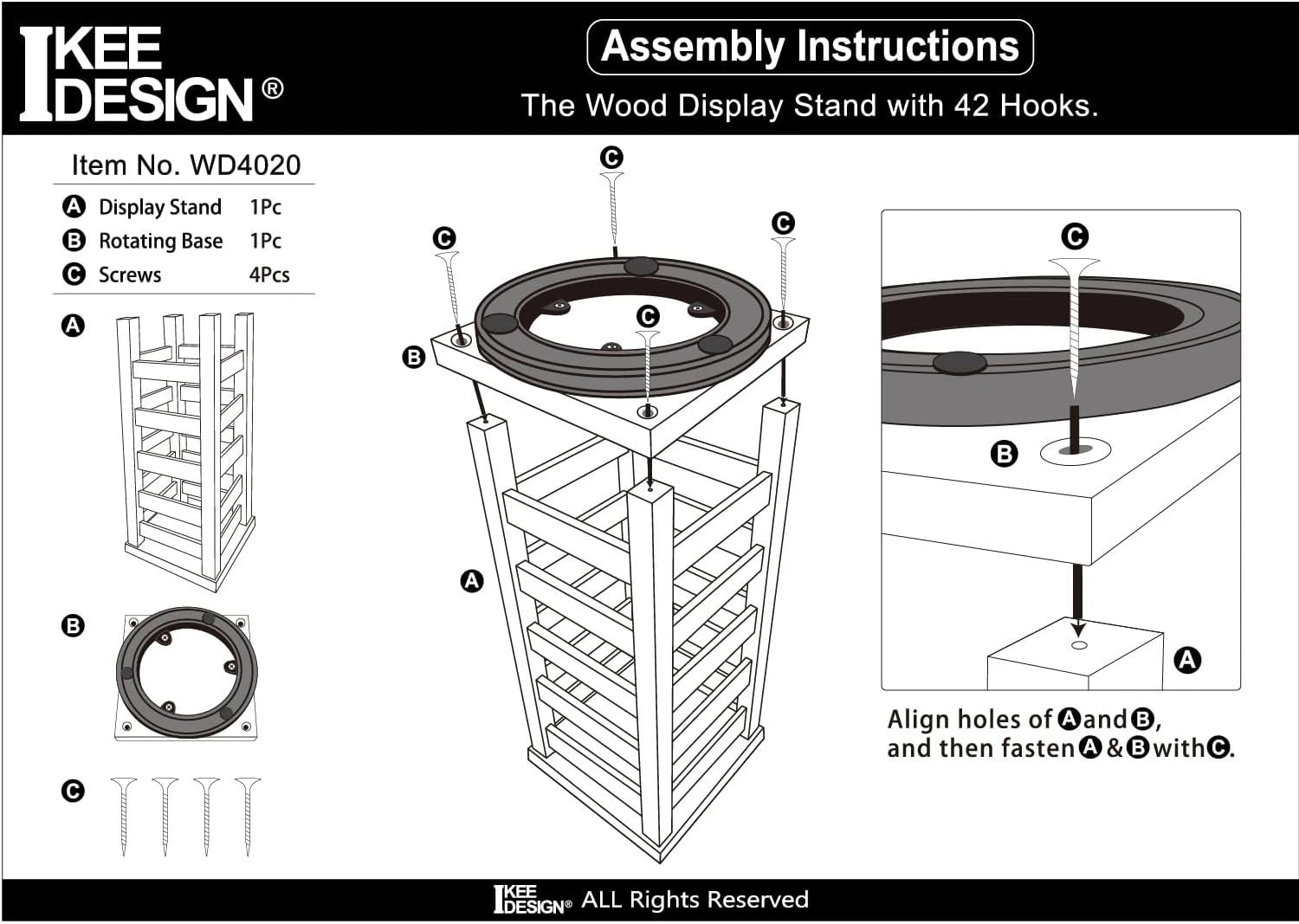 5-tier easy-to-assemble wooden rotating jewelry display tower 07FC0E-D4 - KOEEK