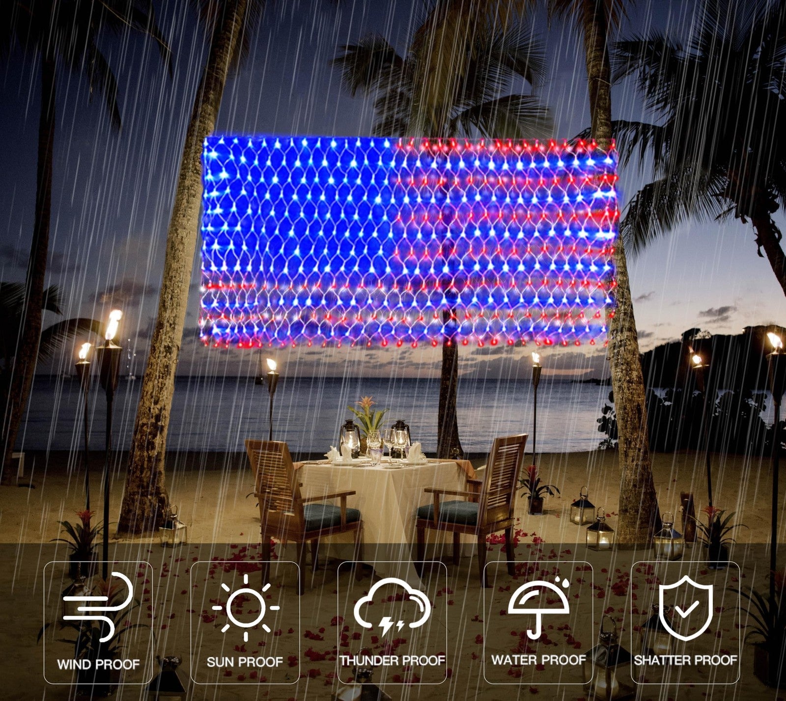 () American Flag Lights, 420 LED USA Flag Net Lights, Outdoor Waterproof 07FC0E-D4 - KOEEK