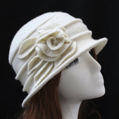 ny Dame Elegant Ull Blomster Hat Vinter Vintage Cloche Bøtte Cap