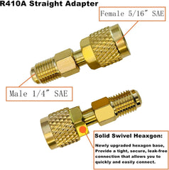 new R410a Adapter for Mini Split 2 Straight + 2 Angled +2 Tank Adapters, Brass 07FC0E-D4 - KOEEK