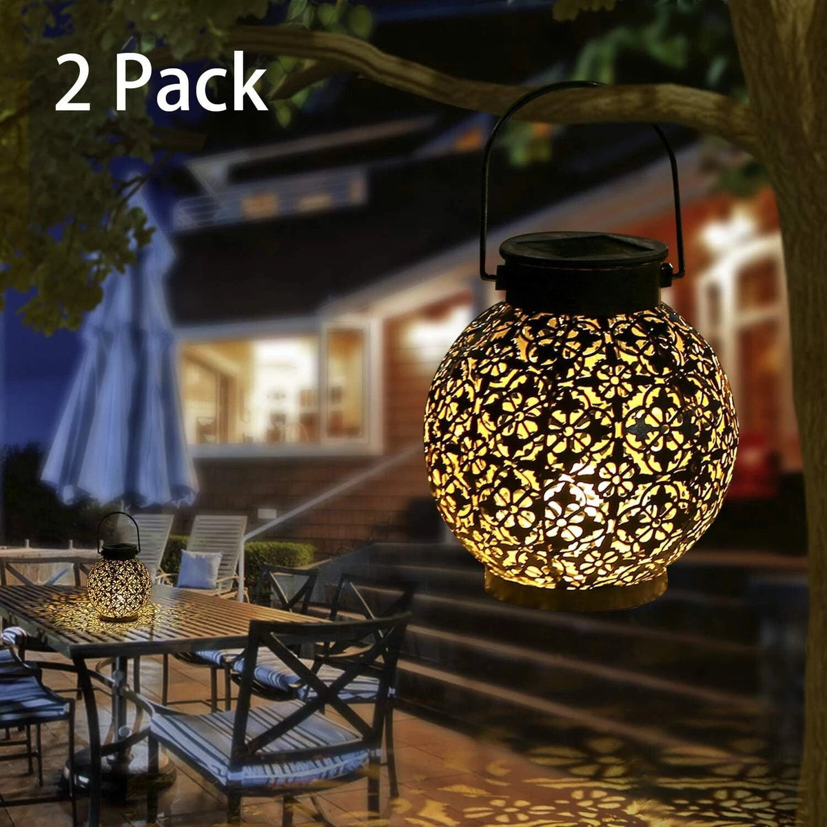 Solar Lanterns Outdoor Hanging Solar Lights Decorative Garden Lights (2 Pack) 07FC0E-D4 - KOEEK