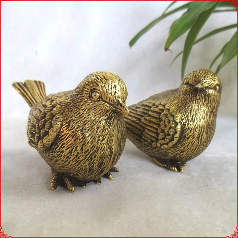 10cm Exquisitely Chinese Retro Brass Sparrow Sculpture Good Luck Ornament 07FC0E-D4 - KOEEK