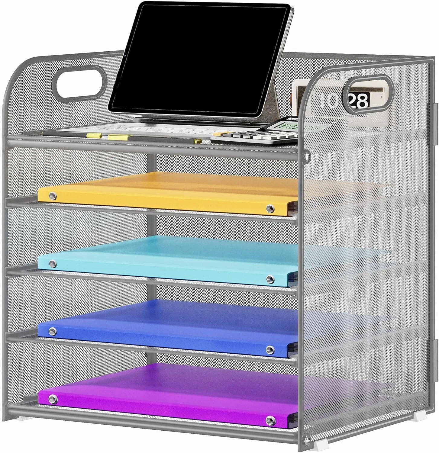5-Shelf Paper Organizer with Handles, Metal Mesh Desktop Organizer Black 07FC0E-D4 - KOEEK