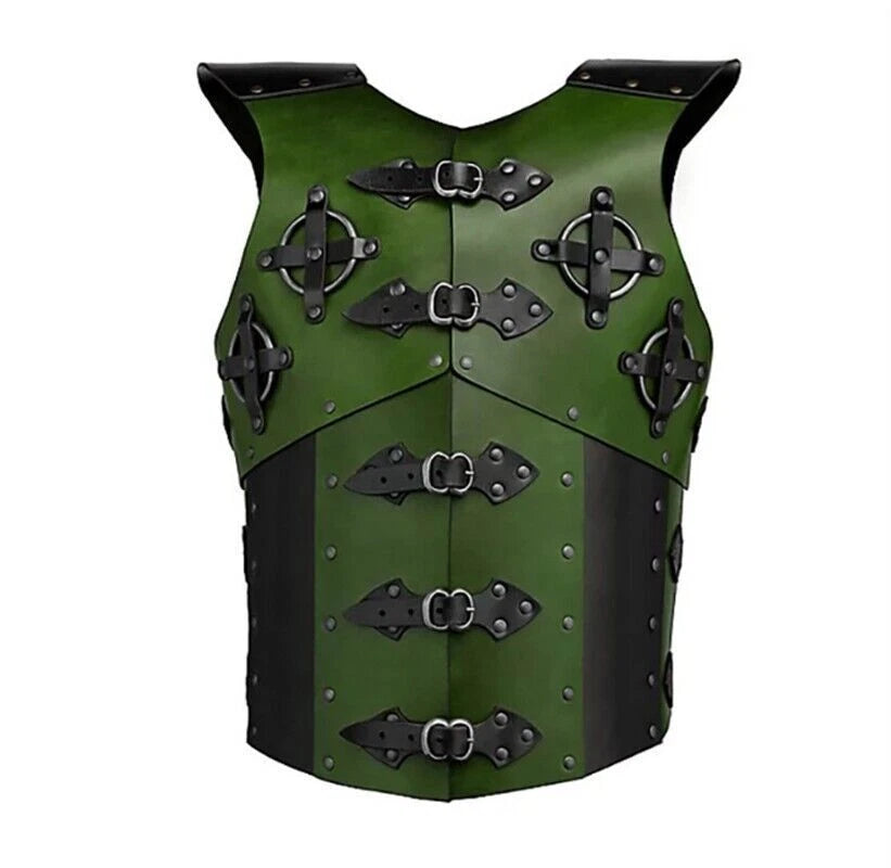 Medieval Adjust Leather Armor Vest Cosplay Hatless War Jacket Riveted Fasteners 07FC0E-D4 - KOEEK