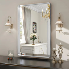 Silver Bathroom Mirror for Wall, 30x22''Rectangular Aluminum Alloy Framed Mirror 07FC0E-D4 - KOEEK