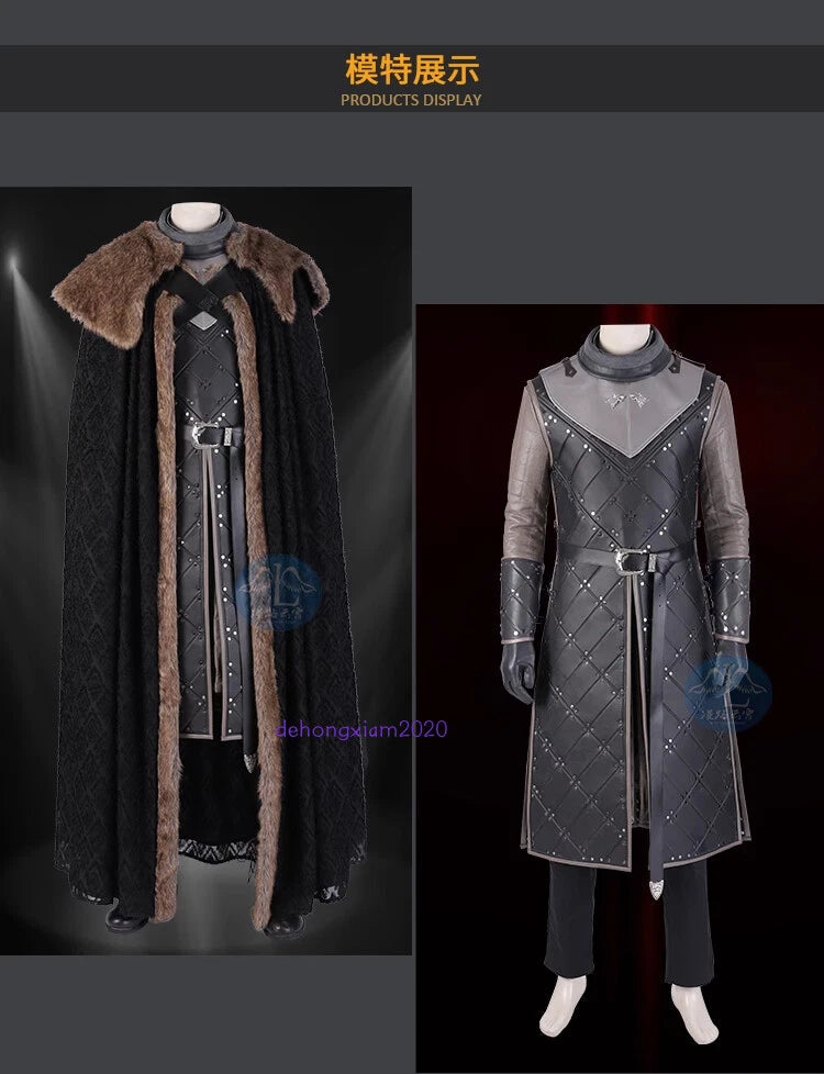 Game of Thrones Season 8 Jon Snow Men's Cosplay Costume with Cloak Full Suit 07FC0E-D4 - KOEEK