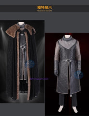 Game of Thrones Season 8 Jon Snow Men's Cosplay Costume with Cloak Full Suit 07FC0E-D4 - KOEEK